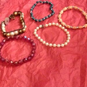 5 Handmade Bead Bracelets. Assorted Colors